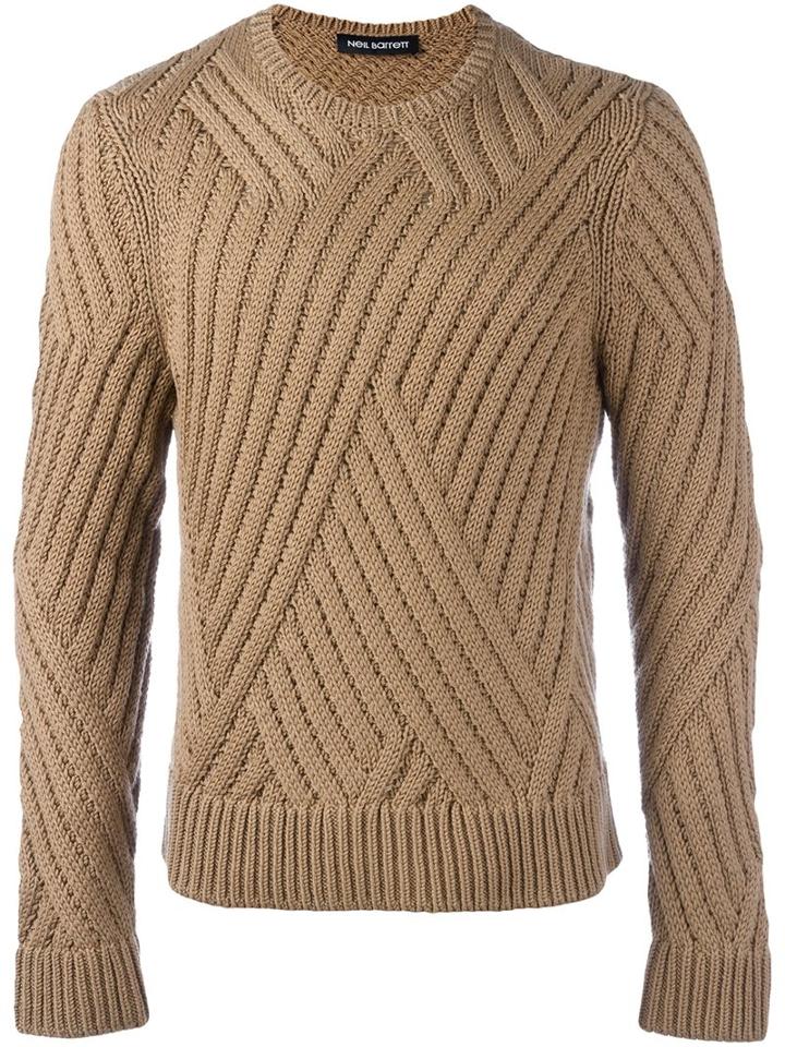Neil Barrett Crew Neck Jumper, Men's, Size: Large, Brown, Wool