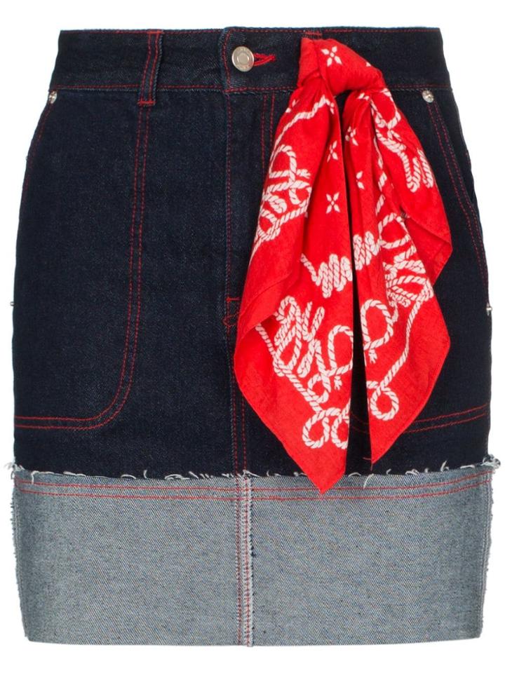 Sjyp Folded Hem Button-down Handkerchief Denim Skirt - Blue