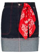 Sjyp Folded Hem Button-down Handkerchief Denim Skirt - Blue