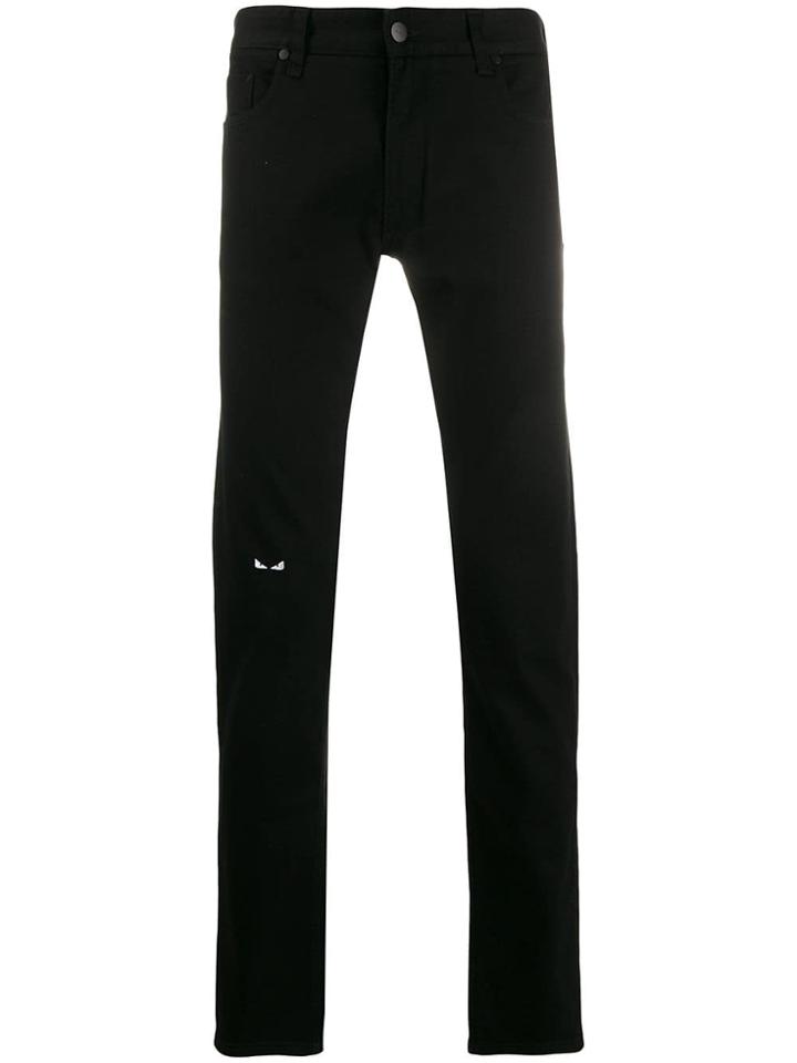 Fendi Bag Bugs Embroidered Jeans - Black