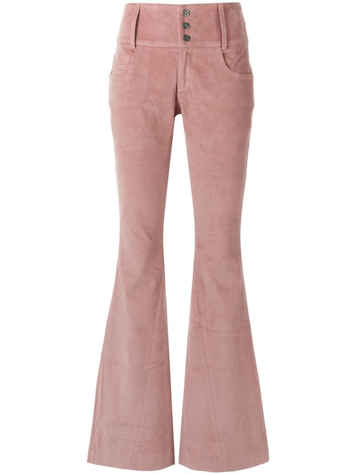 Lilly Sarti - Velvet Flared Trousers - Women - Cotton/spandex/elastane - 36, Pink, Cotton/spandex/elastane