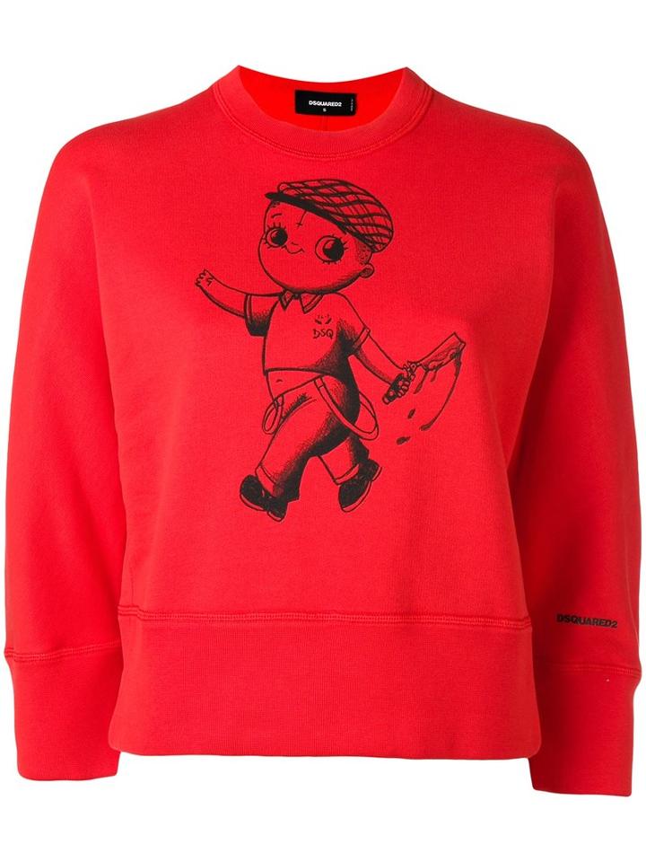 Dsquared2 Caricature Print Sweatshirt, Size: Large, Red, Cotton