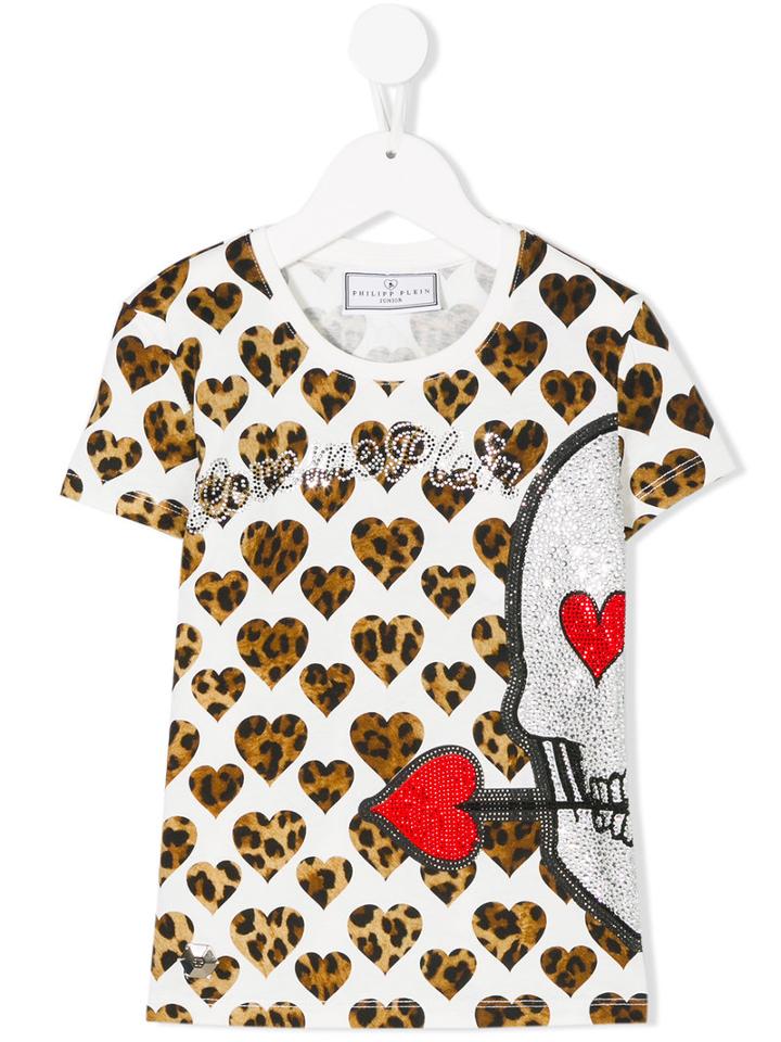 Philipp Plein Kids - Leopard Heart Print T-shirt - Kids - Cotton - 10 Yrs, Brown