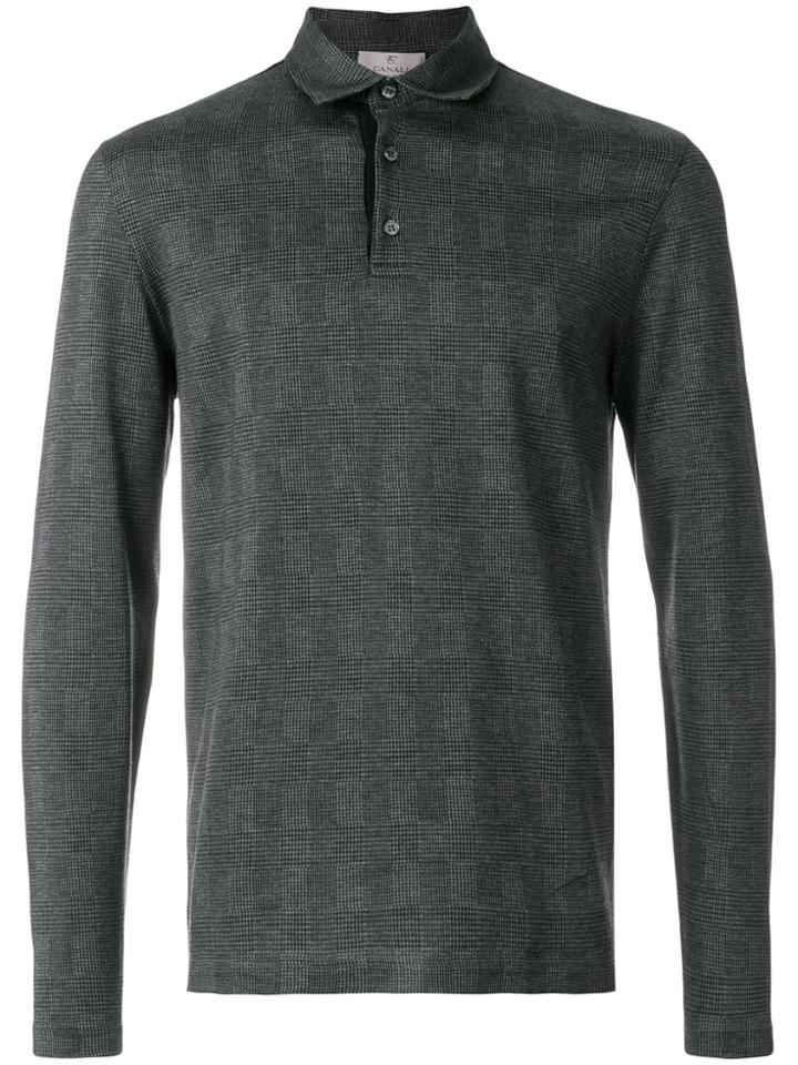 Canali Checked Polo Shirt - Grey