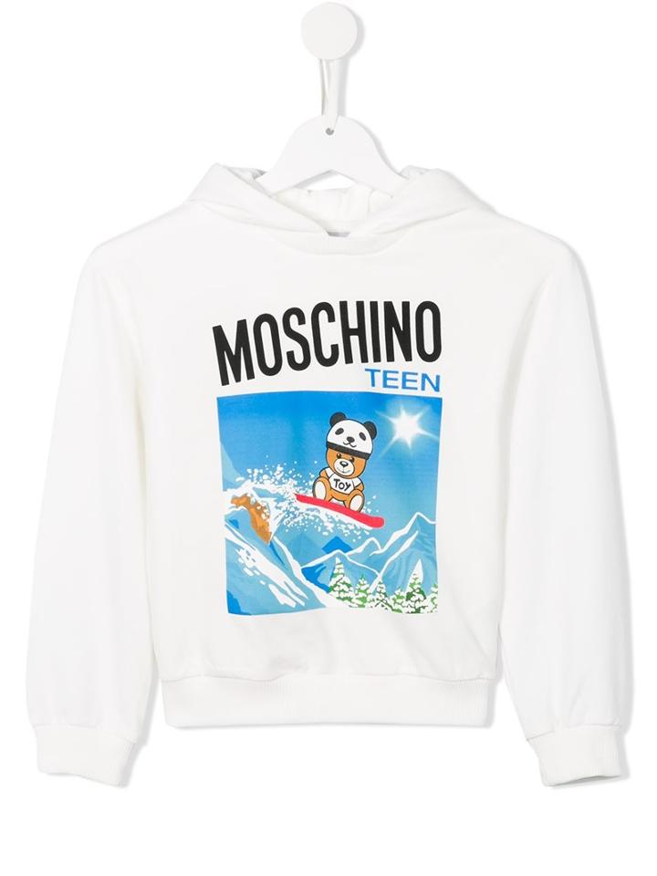 Moschino Kids Snowboarding Teddy Print Hoodie, Boy's, Size: 8 Yrs, White