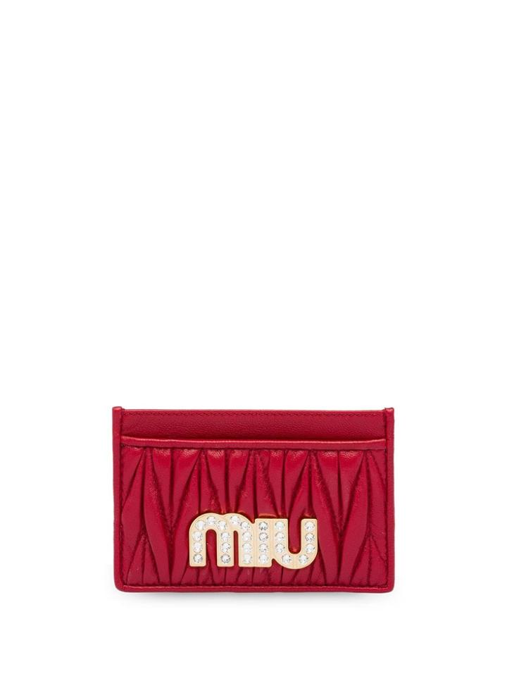 Miu Miu Matelassé Embellished Logo Cardholder - Red