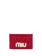 Miu Miu Matelassé Embellished Logo Cardholder - Red