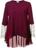 Oscar De La Renta Lace Sleeve Knitted Top, Women's, Size: Large, Pink/purple, Virgin Wool