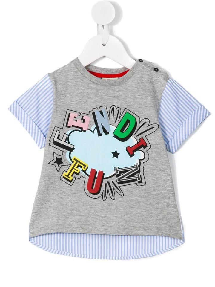 Fendi Kids Contrast Front Pinstripe T-shirt, Toddler Girl's, Size: 18 Mth, Grey