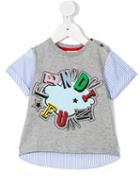 Fendi Kids Contrast Front Pinstripe T-shirt, Toddler Girl's, Size: 18 Mth, Grey