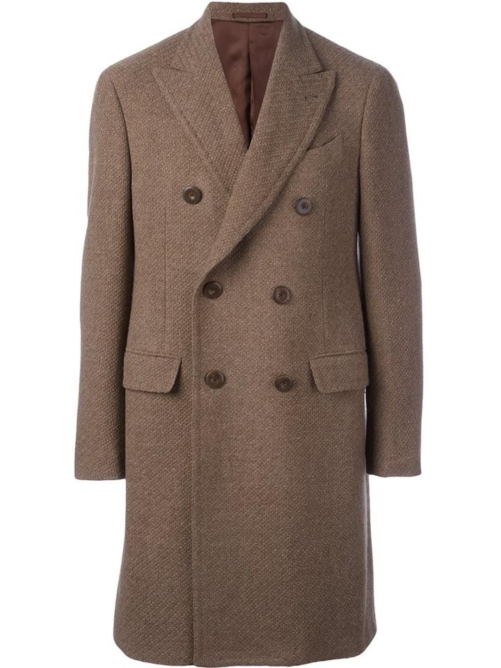 Lardini Double Breasted Coat, Men's, Size: 52, Brown, Polyester/cashmere/wool