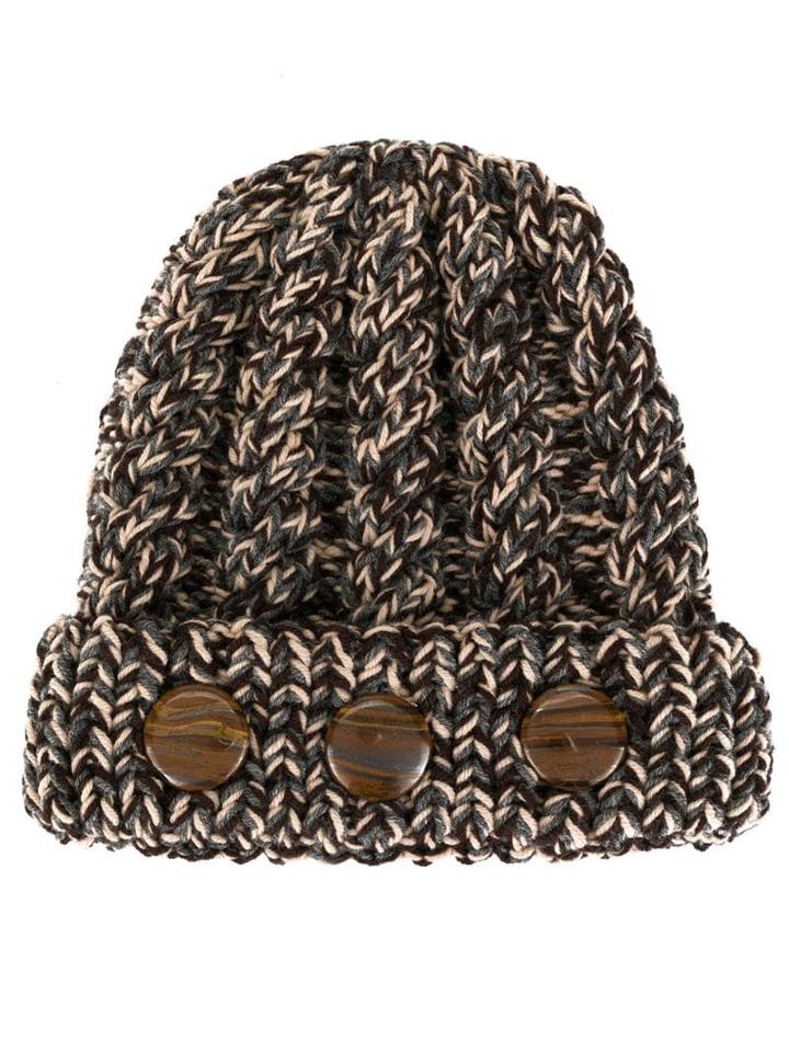0711 Stone-detail Knit Beanie - Grey