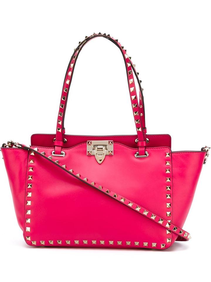 Valentino 'rockstud' Trapeze Tote, Women's, Pink/purple, Calf Leather/metal (other)