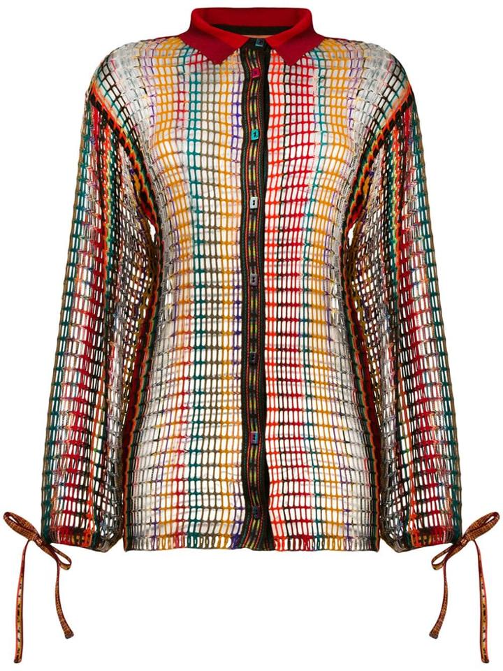 Missoni Striped Crochet Knit Shirt - Brown