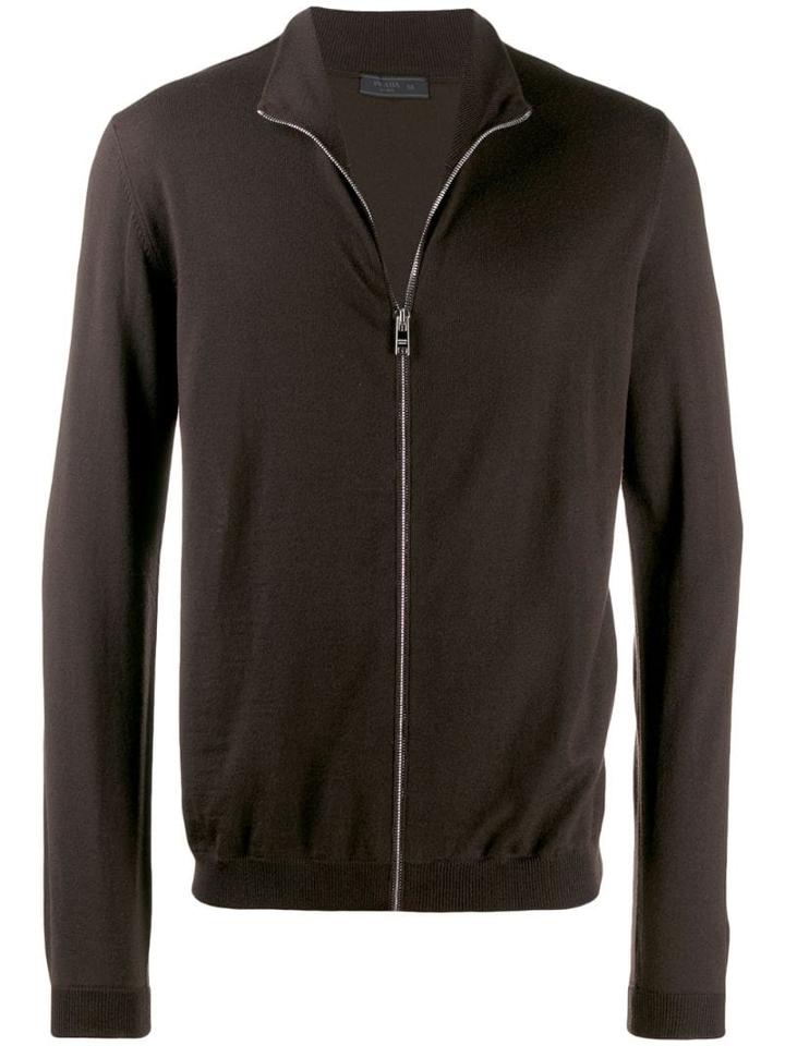 Prada High Collar Zipped Cardigan - Brown