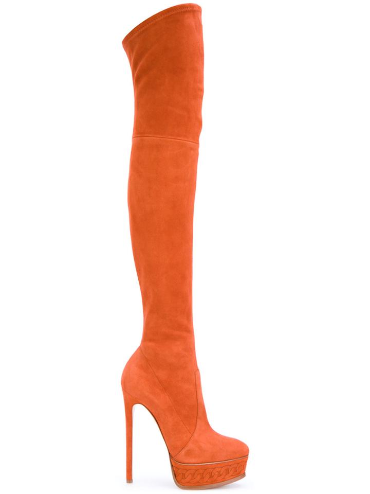Casadei Thigh Length Platform Boots - Yellow & Orange