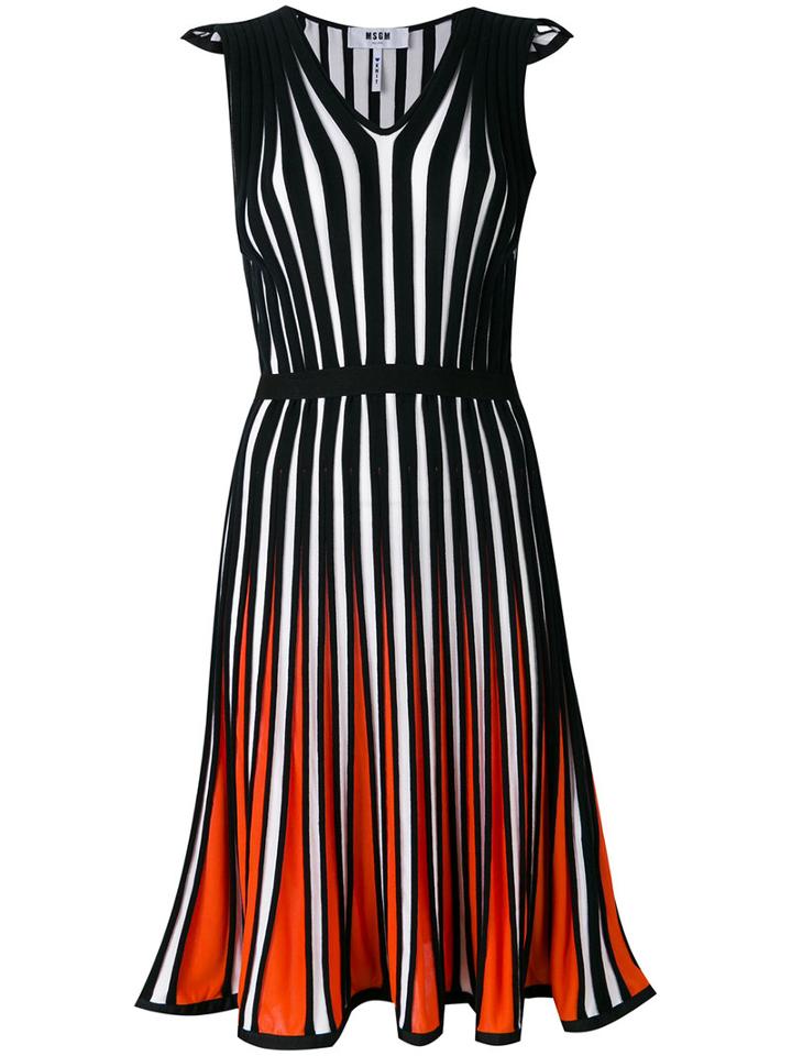 Msgm - Striped Flared Dress - Women - Cotton/viscose - 46, Women's, Black, Cotton/viscose