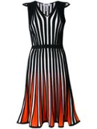 Msgm - Striped Flared Dress - Women - Cotton/viscose - 46, Women's, Black, Cotton/viscose