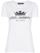 Dolce & Gabbana Diamante Collar Logo Crown Print Cotton T Shirt -