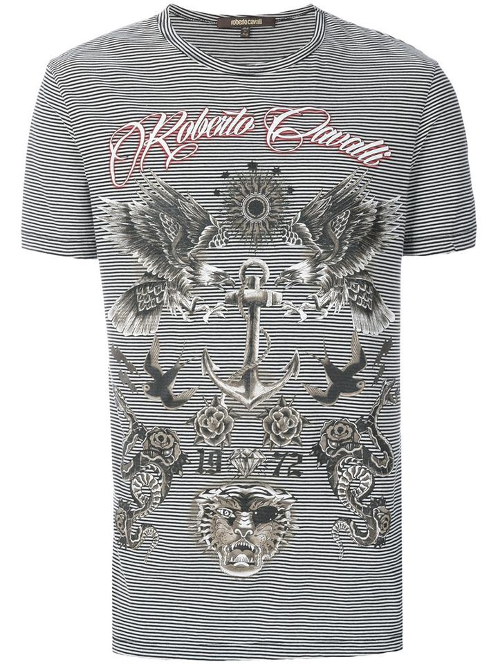 Roberto Cavalli - Striped Eagle Print T-shirt - Men - Cotton - M, Grey, Cotton