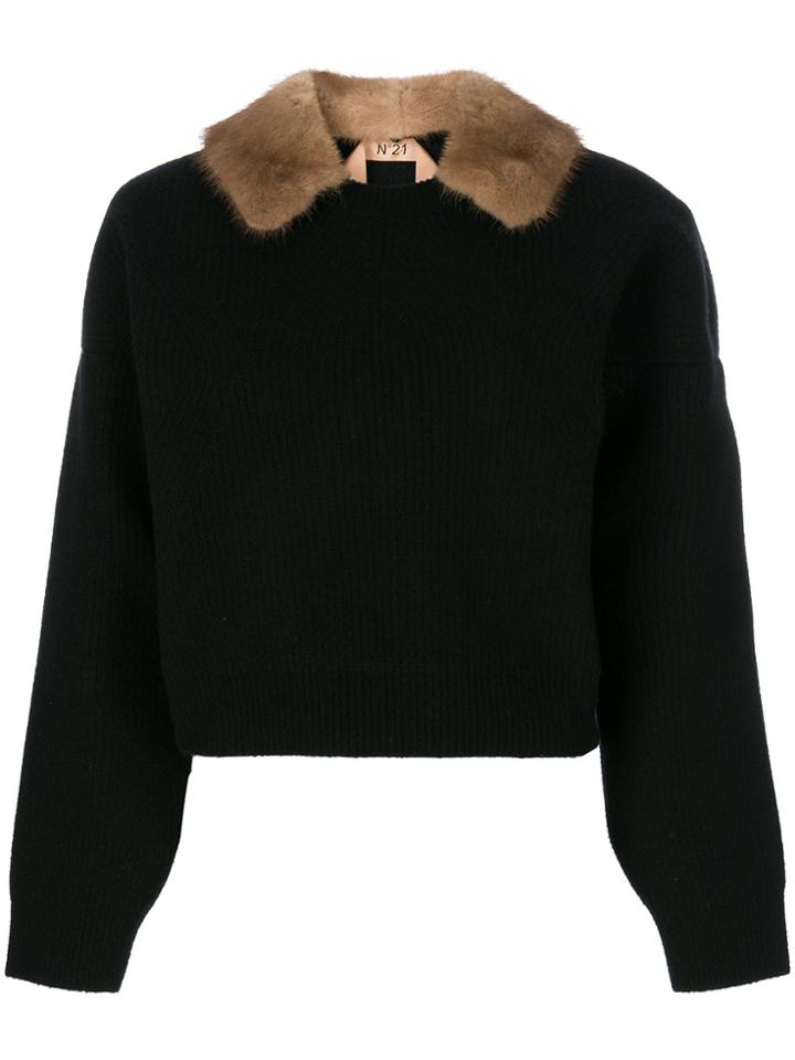 No21 Fur Collared Jumper - Black