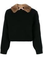 No21 Fur Collared Jumper - Black