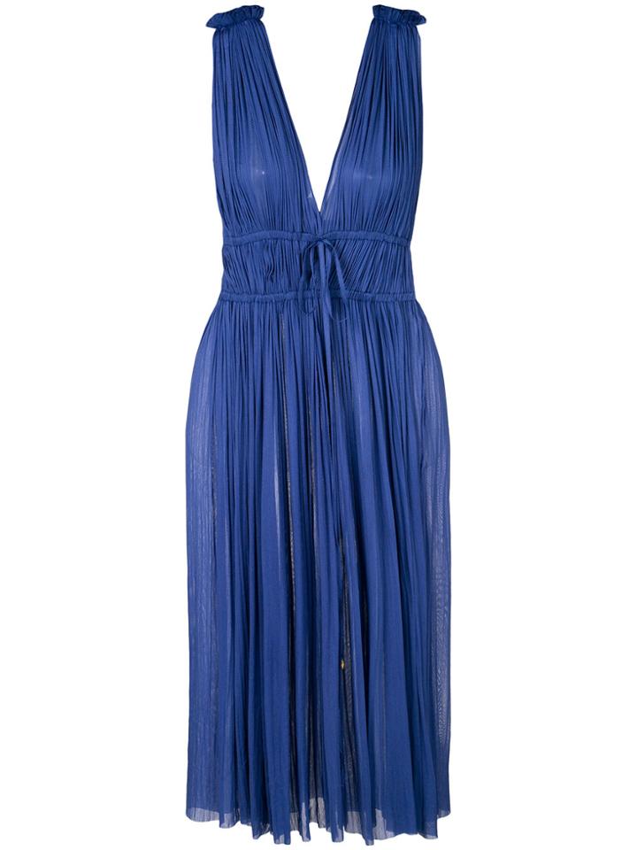 Elena Makri V-neck Pleated Dress - Blue
