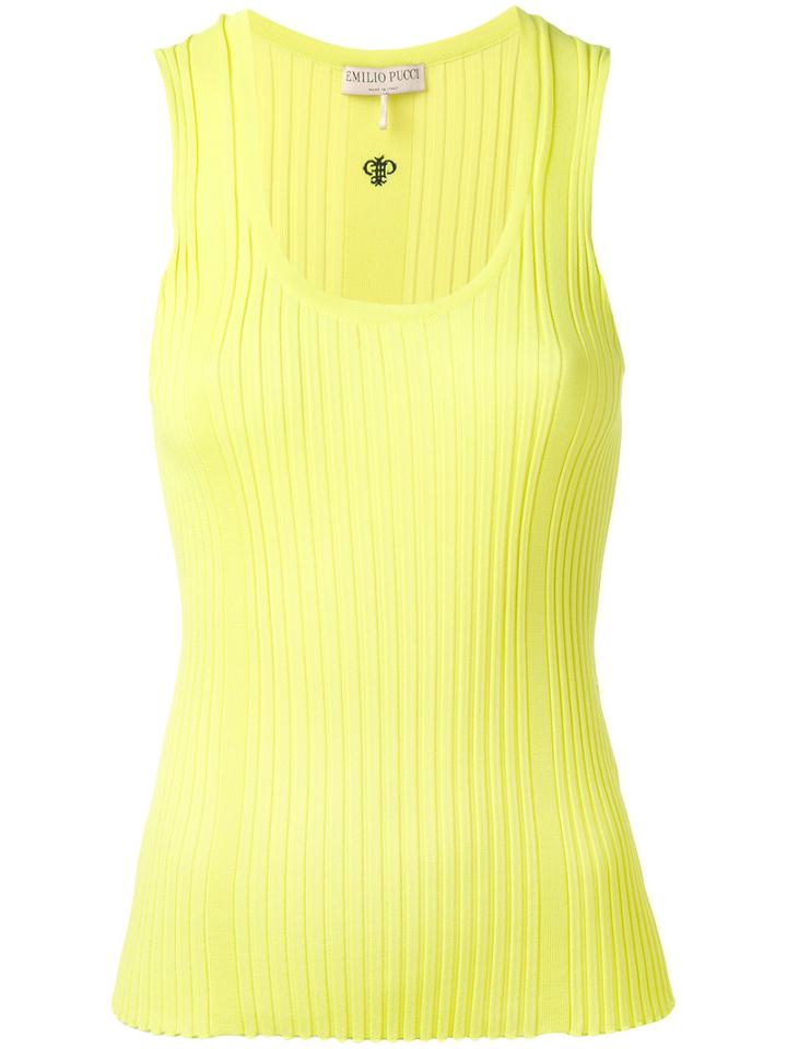 Emilio Pucci - Round Neck Ribbed Tank - Women - Viscose - L, Yellow/orange, Viscose