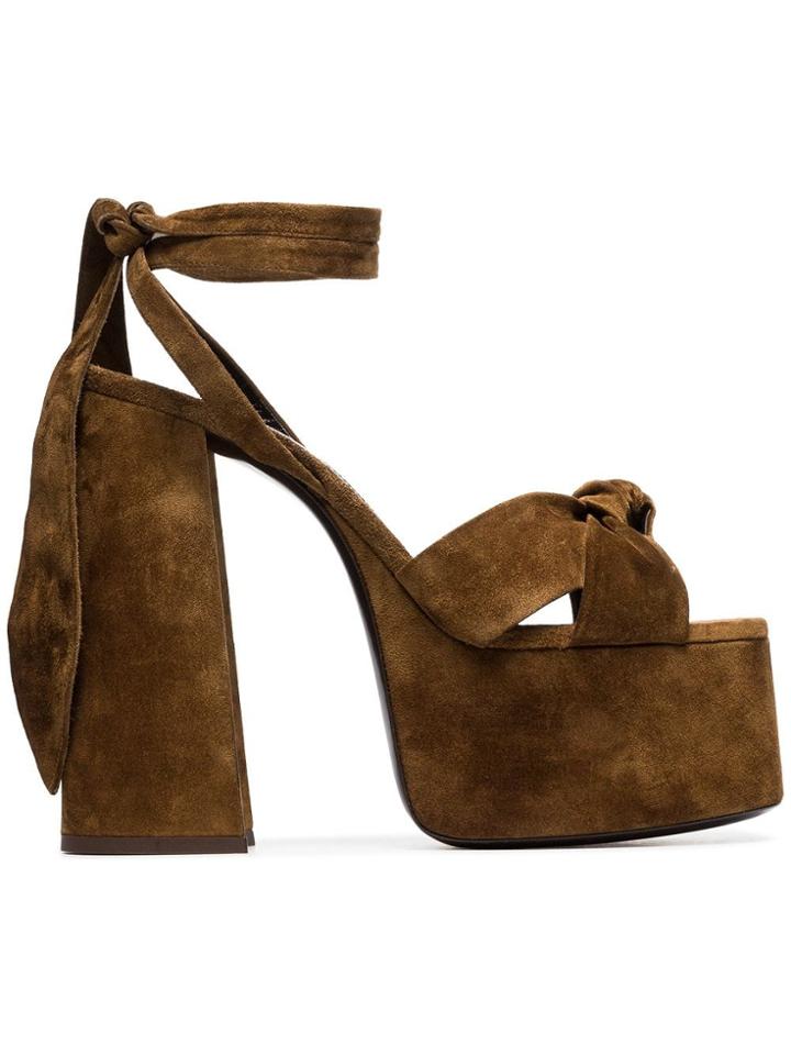 Saint Laurent Brown Paige 155 Suede Platform Sandals