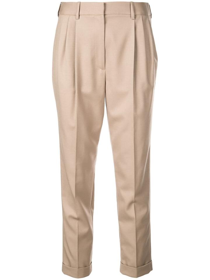 Nili Lotan Pleated Cropped Trousers - Brown