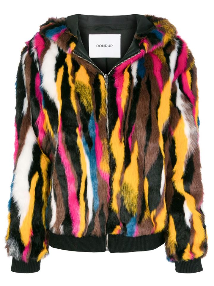 Dondup Zipped Faux Fur Hooded Jacket - Yellow & Orange