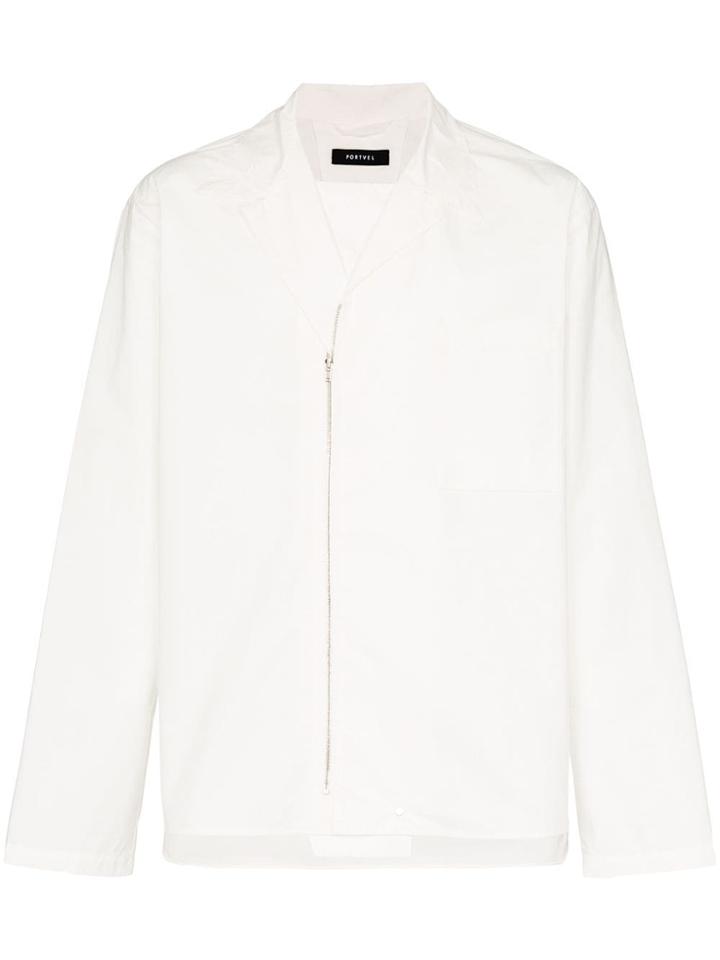 Portvel Zip Up Shirt Cotton Jacket - White