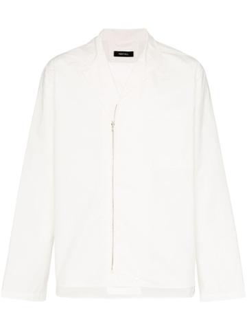 Portvel Zip Up Shirt Cotton Jacket - White