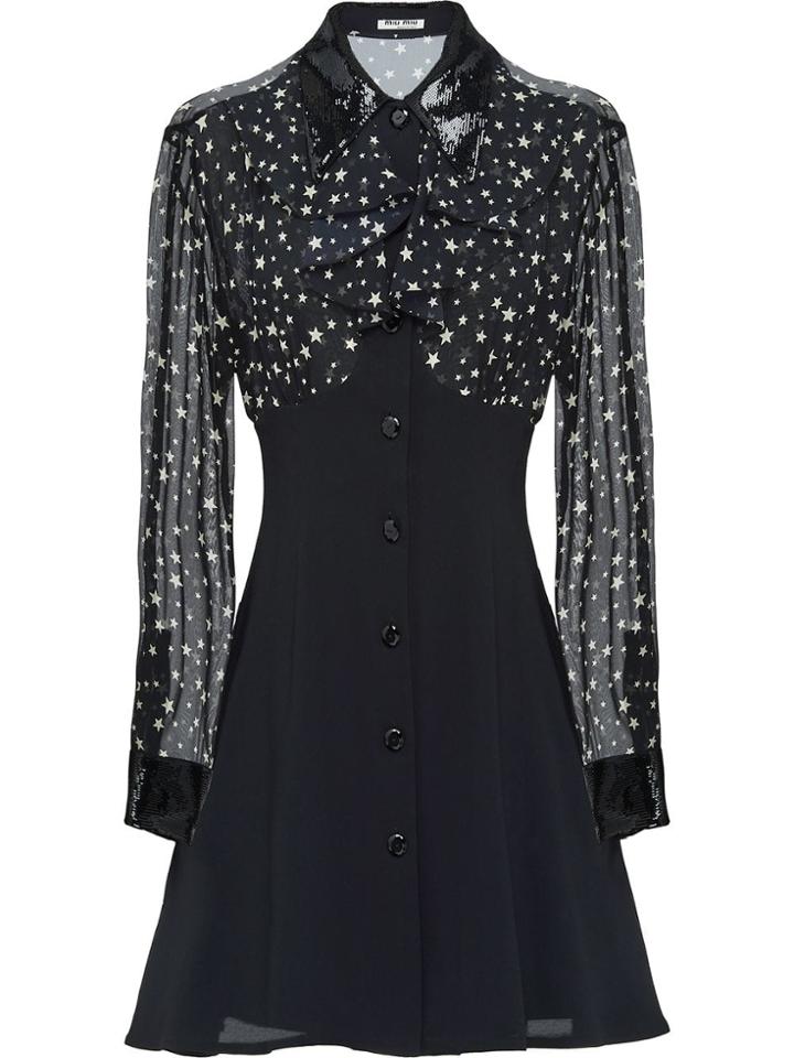Miu Miu Sablé And Georgette Dress - Black
