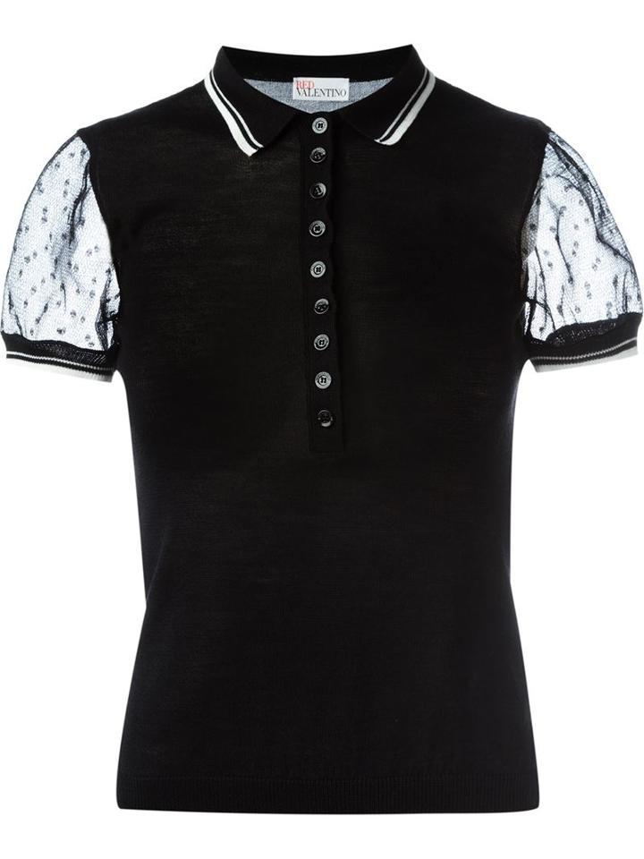Red Valentino Sheer Sleeve Polo Shirt