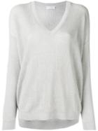 Brunello Cucinelli V-neck Ribbed Jumper, Women's, Size: Medium, Grey, Cotton/linen/flax/cupro/spandex/elastane