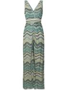 M Missoni Striped Knit V-neck Jumpsuit - Green
