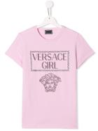 Young Versace Teen Rhinestone Logo Girl T-shirt - Pink