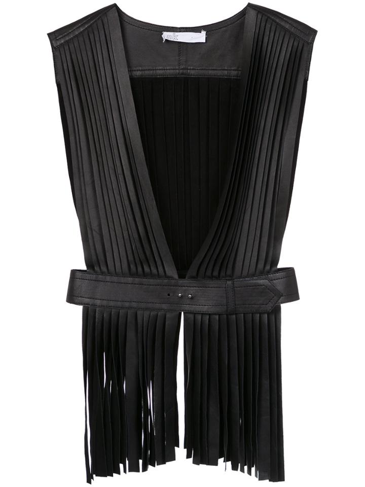 Nk Leather Fringed Gilet - Black