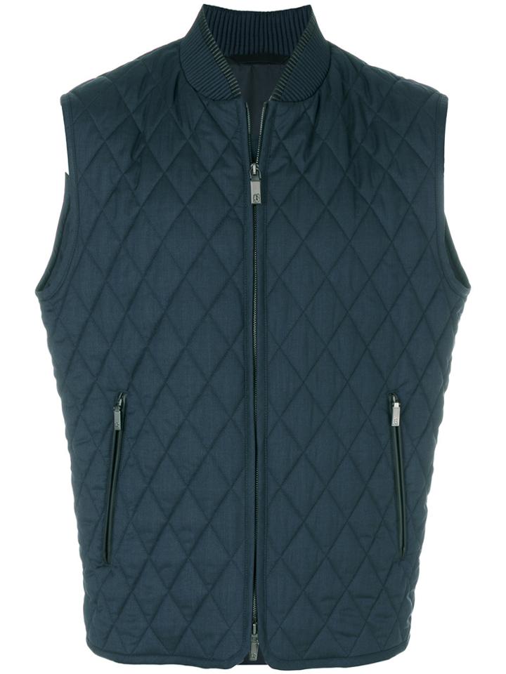 Brioni Quilted Zip-up Gilet - Blue