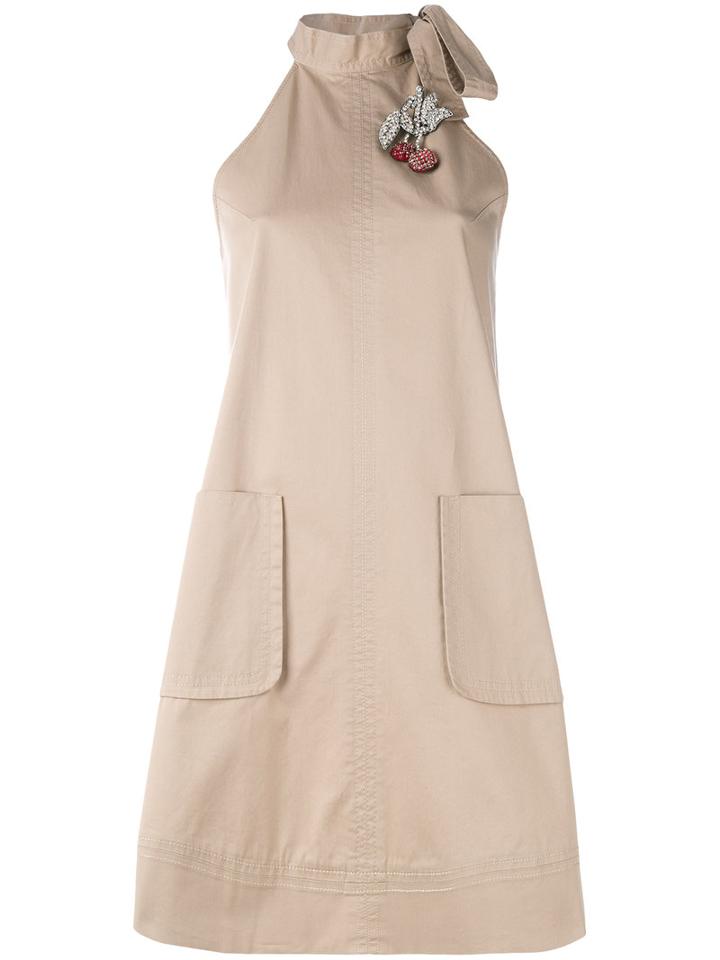 No21 - High Neck Mini Dress - Women - Cotton/spandex/elastane - 40, Women's, Nude/neutrals, Cotton/spandex/elastane