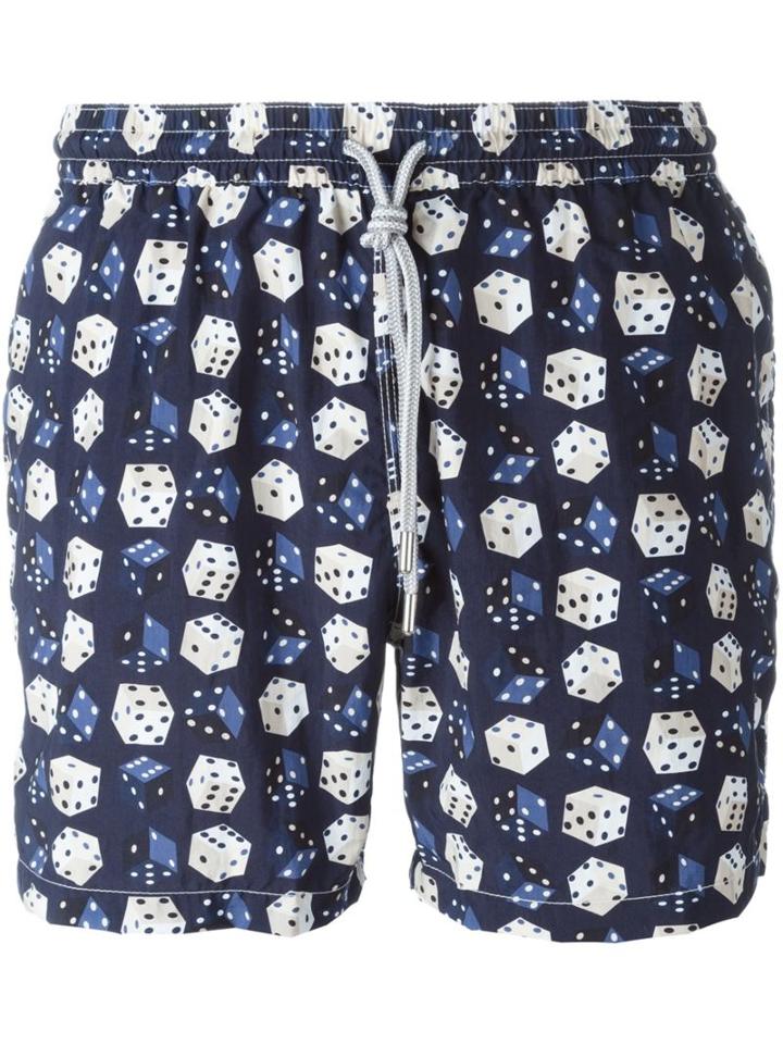 Capricode Dice Print Swim Shorts, Men's, Size: Large, Blue, Polyamide