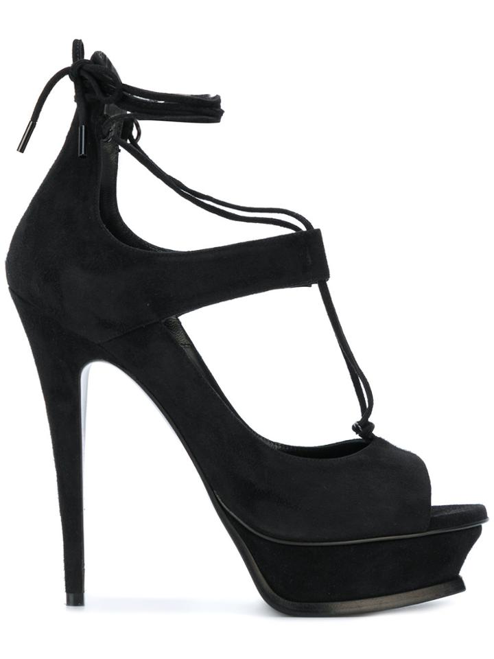 Saint Laurent Laced Front Platform Sandals - Black