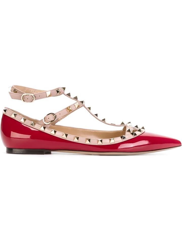 Valentino Garavani Rockstud Ballerinas, Women's, Size: 40, Red, Leather/patent Leather/metal Other
