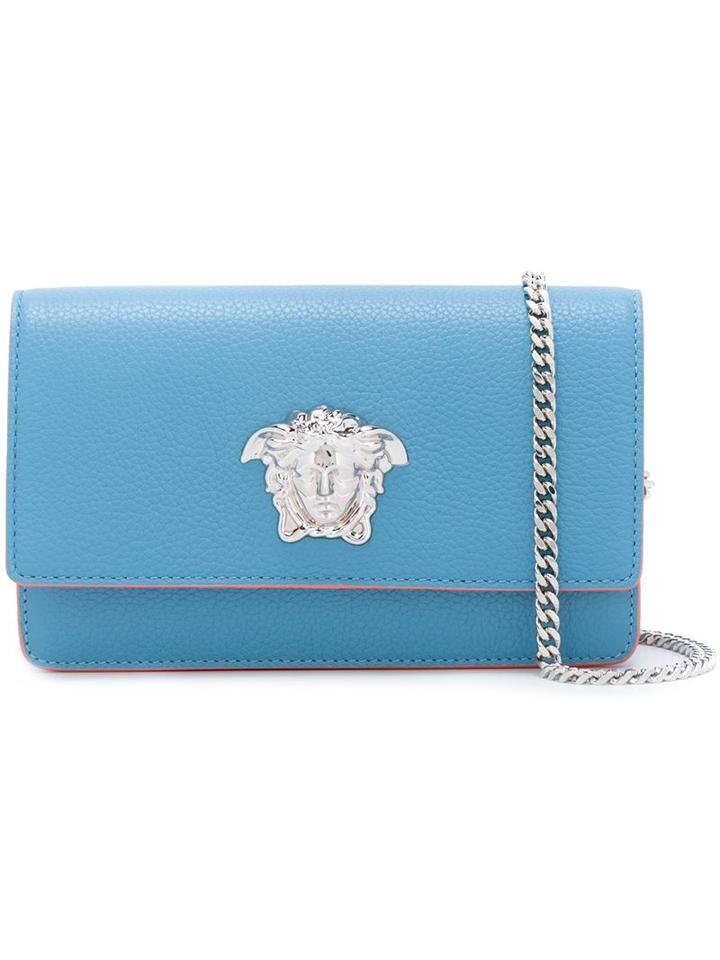 Versace 'palazzo Medusa' Patent Foldover Clutch, Women's, Blue