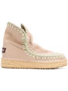 Mou Embroidered Detail Chunky Sole Boots - Nude & Neutrals