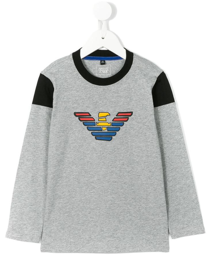 Armani Junior - Long Sleeved Logo T-shirt - Kids - Cotton - 5 Yrs, Grey