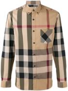 Burberry Checked Shirt, Men's, Size: Small, Nude/neutrals, Cotton/polyamide/spandex/elastane