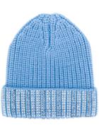 Ermanno Scervino Crystal Embellished Knitted Hat - Blue