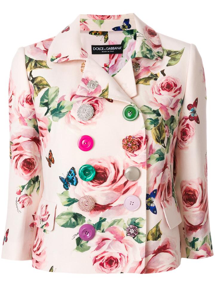 Dolce & Gabbana Double Breasted Rose Print Blazer - Pink & Purple